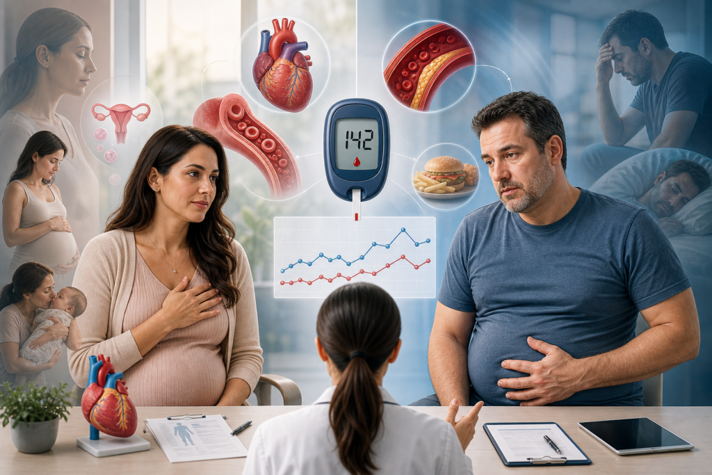 Beratung zu Schwangerschaftsdiabetes mit Blutzuckermessung, Herz und